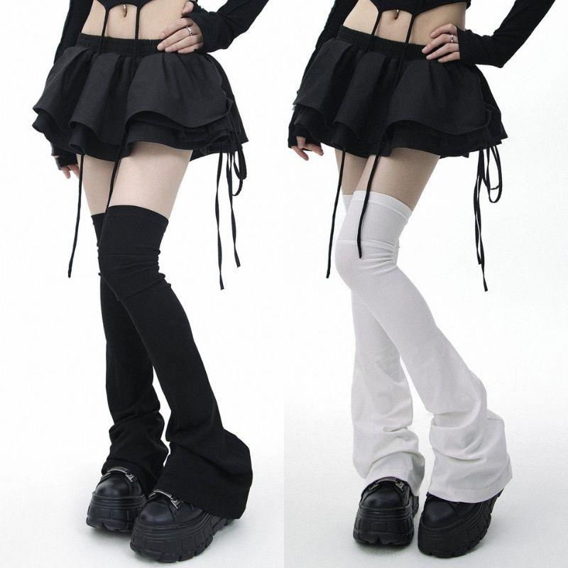 Knee Sleeve Pair - Y2K Leg Stockings Black White Gothic