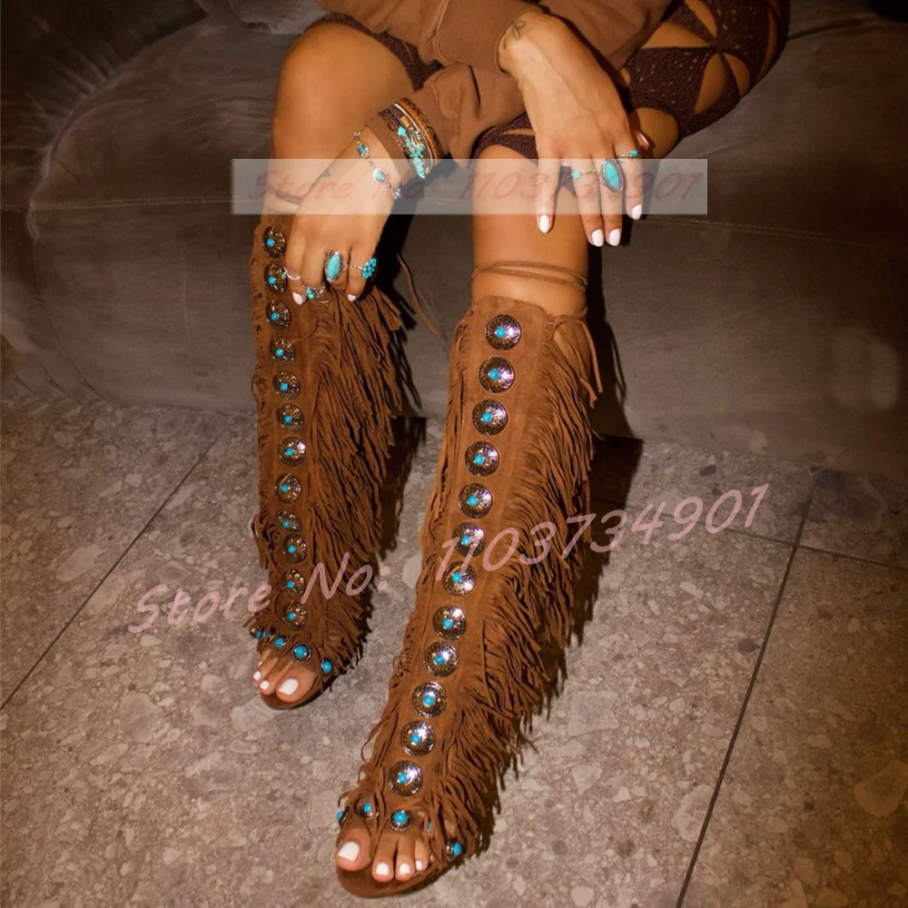 Crossfit Lady - Tassels Open Toe Gems Knee High