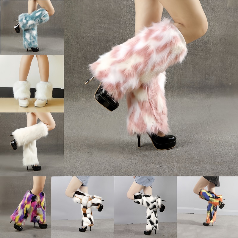 Knee Sleeve Pair - Leg Warmers Faux Fur Wraps Boot