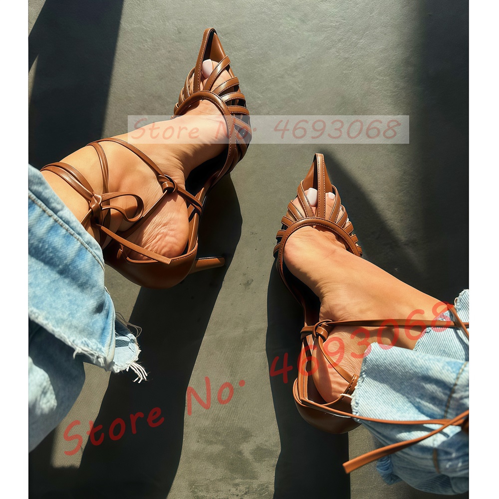 Crossfit Lady - Brown Pointy Toe Caged Sandals Women