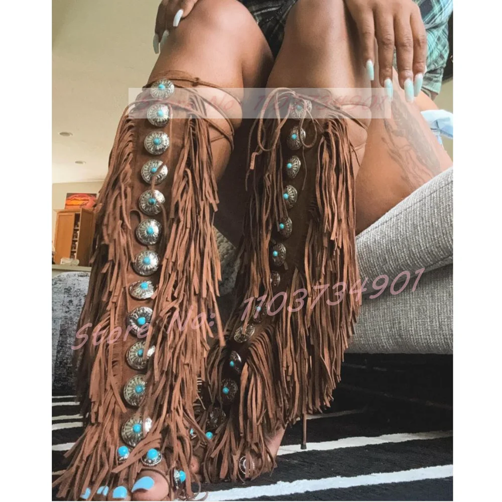 Tassels Open Toe Gems Knee Hig - Crossfit Lady avaliação e preço