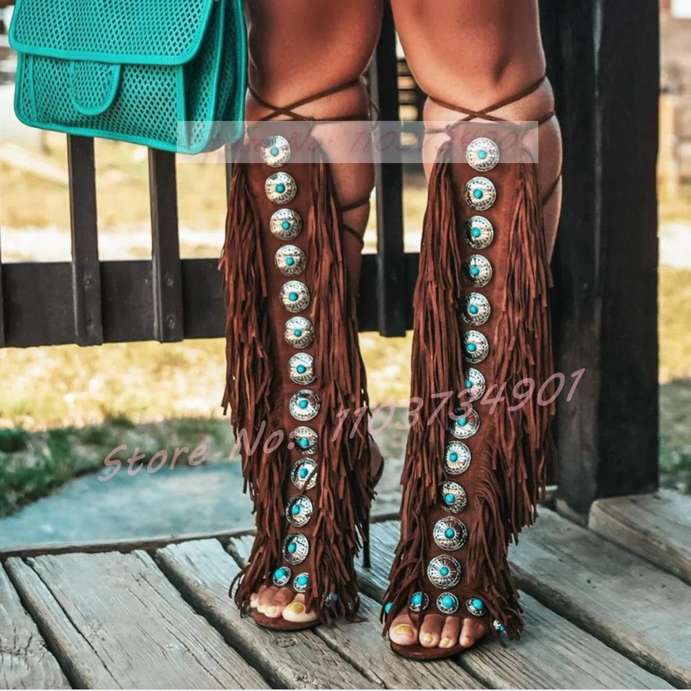 Tassels Open Toe Gems Knee Hig - Crossfit Lady avaliação e preço