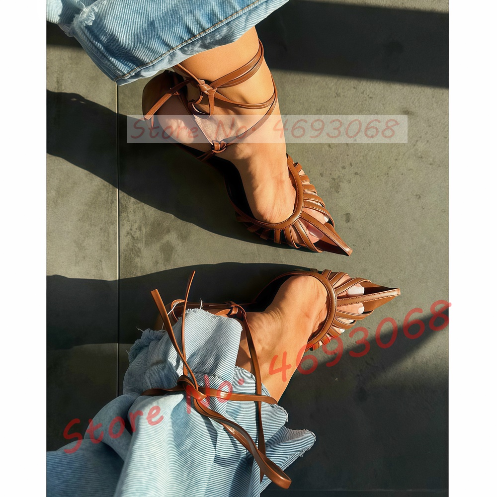 Brown Pointy Toe Caged Sandals - Crossfit Lady avaliação e preço